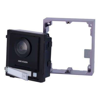 Câmara de vigilância preta Hikvision com suporte cinza