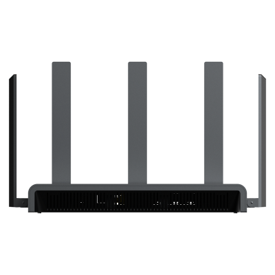 Roteador Wi-Fi preto com várias antenas e indicador de luz