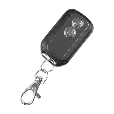 Comando telecomando preto com duas teclas e mosquetão prateado