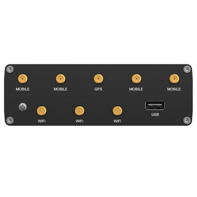 Painel preto com conetores dourados e porta USB