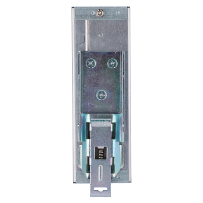 Mecanismo metálico de fechadura prateada com parafusos e mola