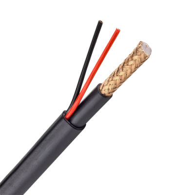 Cabo elétrico preto com fios vermelho e preto e fio trançado de cobre