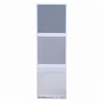 Cartaz branco com grelhas perfuradas e texto SETRONIC Verona