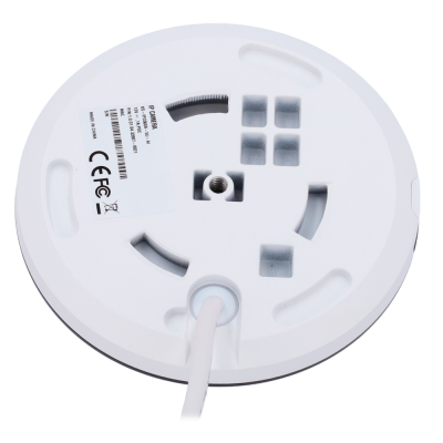 Base redonda branca de câmara IP com etiqueta e cabo branco