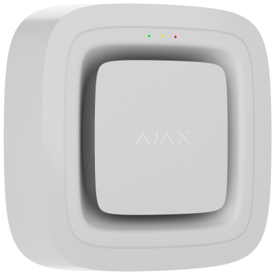 Dispositivo branco com texto AJAX e três luzes indicadoras coloridas