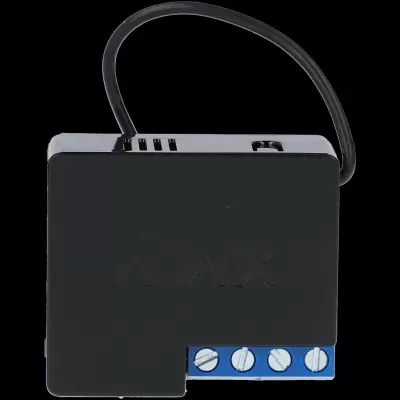 Dispositivo eletrónico preto com cabo e parafusos visíveis