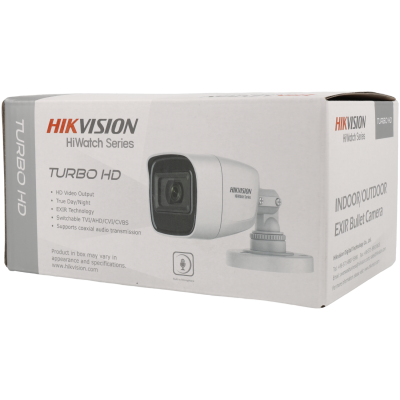 Caixa de câmara de segurança Hikvision HiWatch Turbo HD branca com texto e imagem do produto