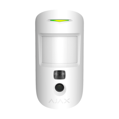 Sensor de movimento branco AJAX com luz verde e lente preta