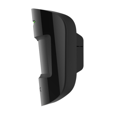 Dispositivo eletrônico preto curvo com detalhe verde