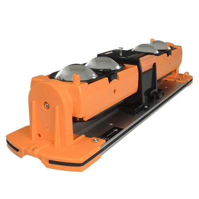 Dispositivo de medição com lentes em trilho metálico