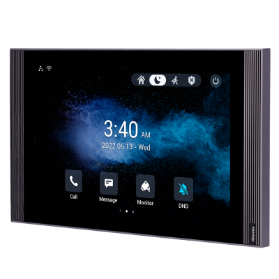 Ecrã tátil Hikvision com interface digital e moldura preta