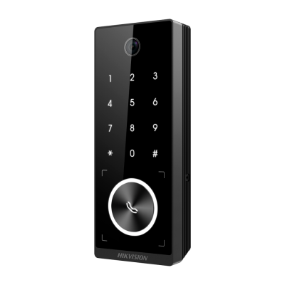 Intercomunicador preto com teclado numérico e câmara