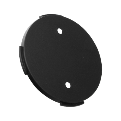 Tampa preta circular em plástico com furos