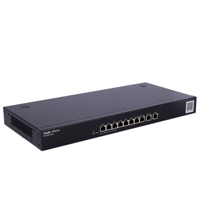Switch de rede preto com oito portas Ethernet e texto ZyXEL 8xport