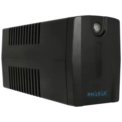 Dispositivo eletrónico preto com luz indicadora e logótipo PHASAK