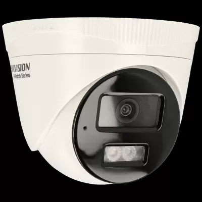 Câmara de vigilância branca Hikvision com lente preta e LEDs frontais