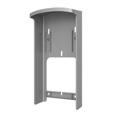 Suporte de parede cinzento com ranhuras e aberturas para fixação