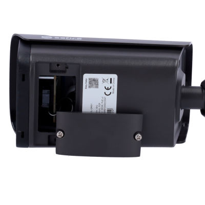 Câmara de segurança cinzenta com etiqueta e suporte de fixação