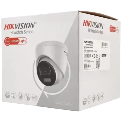 Caixa branca de câmara de vídeo vigilância HIKVISION HiWatch Series com texto e imagem do produto