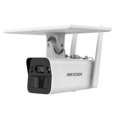 Câmara de segurança branca com antenas e proteção solar