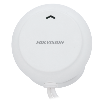 Dispositivo redondo branco da marca HIKVISION com dois cabos