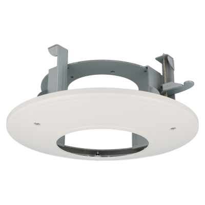 Luminária de teto embutida redonda branca com suporte metálico cinza