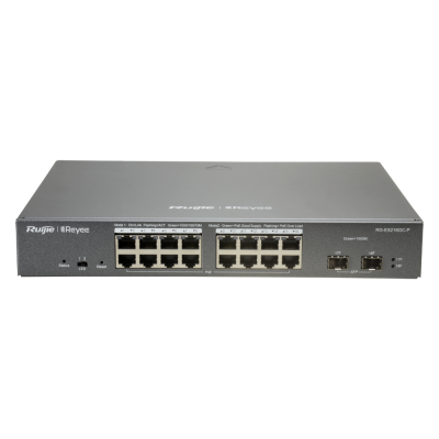 Switch de rede Ruijie | Reeye cinzento com 16 portas Ethernet e 2 portas SFP