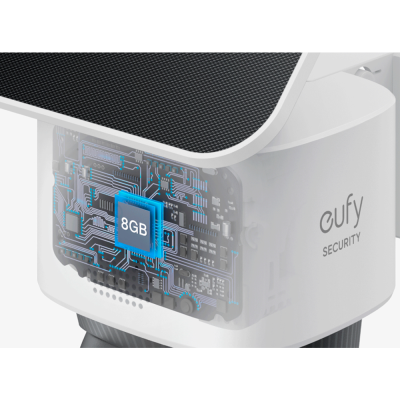 Câmara de segurança branca eufy SECURTY com chip 8GB digital visível