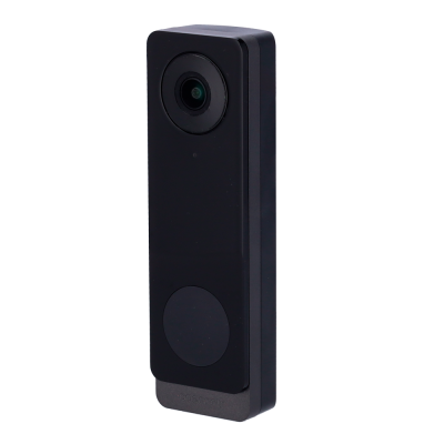 Campainha vídeoporta preta com câmera e botão