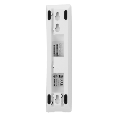 suporte branco de plástico com etiquetas e furos de fixação