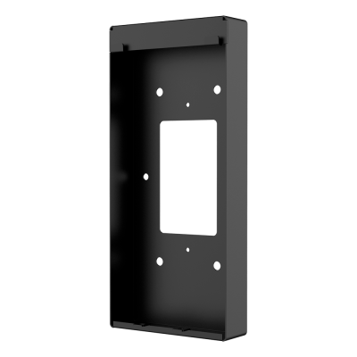 Estrutura metálica preta retangular com recorte e furos para fixação