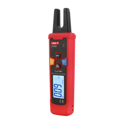 Medidor de corrente tipo pinça vermelho e preto UNI-T UT256 com ecrã digital