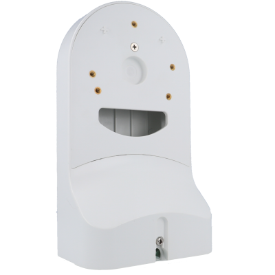 Suporte ou caixa branca de plástico com parafusos e abertura semicircular