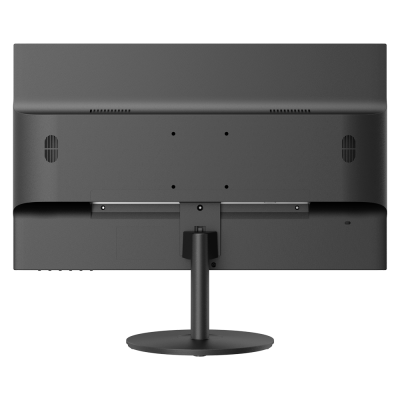 Monitor preto visto de trás com suporte redondo