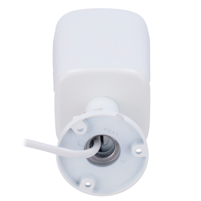 Dispositivo branco com base metálica circular e cabo branco