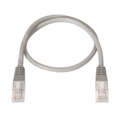 Cabo de rede Ethernet cinzento com conectores RJ45 transparentes
