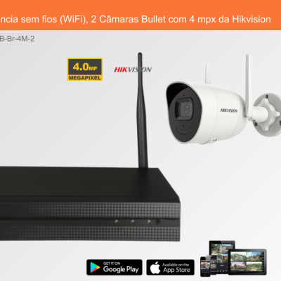Sistema de videovigilância sem fios com 2 câmaras Bullet e caixa preta da Hikvision