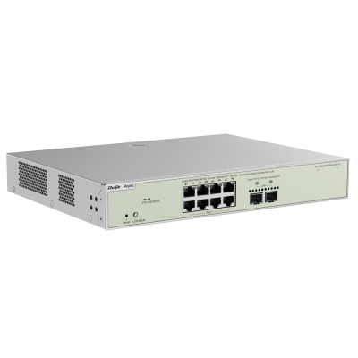 Comutador de rede Ethernet Ruijie cinzento com 8 portas RJ45 e 2 portas SFP
