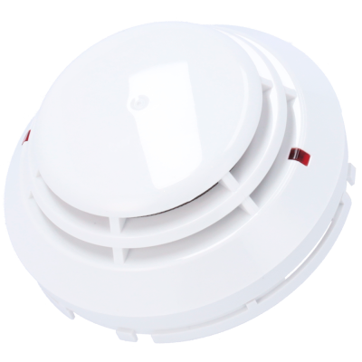 Sensor detector de fumo branco em plástico com janelas vermelhas