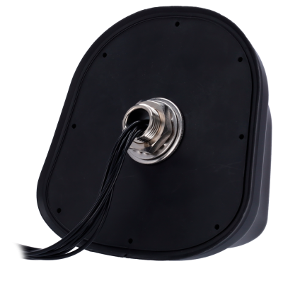 Dispositivo negro triangular com fios pretos a sair do centro