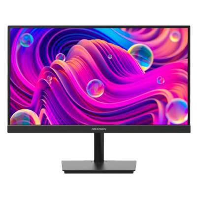 Monitor Hikvision preto com ecrã colorido e suporte em T