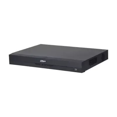 Gravador digital de vídeo preto Dahua retangular com ventilações laterais e porta USB