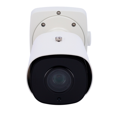 Câmara de segurança branca com lente visível