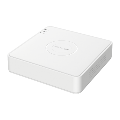 Aparelho eletrónico quadrado branco com indicador LED e marca HIKVISION