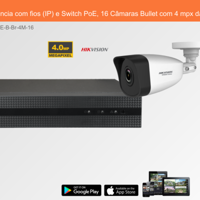Sistema de videovigilância com gravador e câmara bullet preta e branca da Hikvision