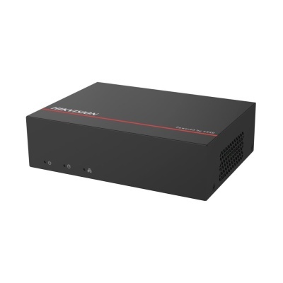 Dispositivo preto rectangular Hikvision com texto e entradas laterais