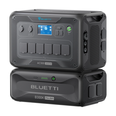 Gerador portátil Bluetti preto com visor digital e várias tomadas