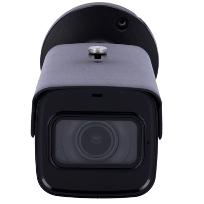 Câmara de vigilância externa preta vista de frente com lente quadrada