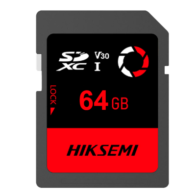 Cartão de memória SDXC 64GB HIKSEMI preto e vermelho