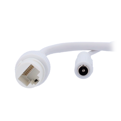 Cabo branco com conector RJ45 e ficha de alimentação DC